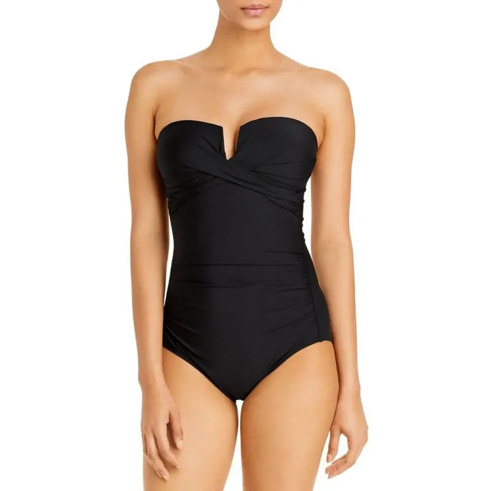 Calvin Klein Womens Black Strapless Pool Beachwear One-Piece Swimsuit